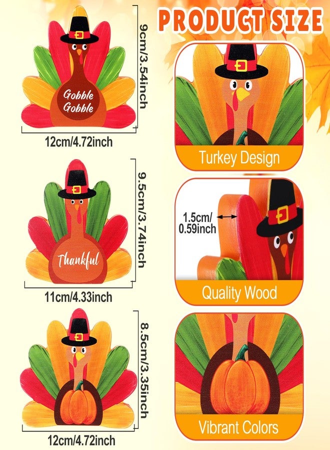 DoubleFill 3 Pcs Fall Thanksgiving Turkey Figurines Wooden Little Turkey Table Decor Fall Figurines Decorations for Home Autumn Thanksgiving Gifts Home Office Decor Party - Image 2